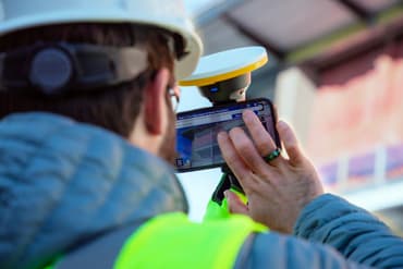 Специалист использует Trimble SiteVision на строительной площадке