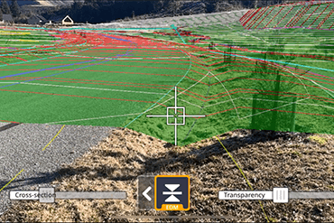 Интерфейс Trimble SiteVision с инженерной моделью поверх местности
